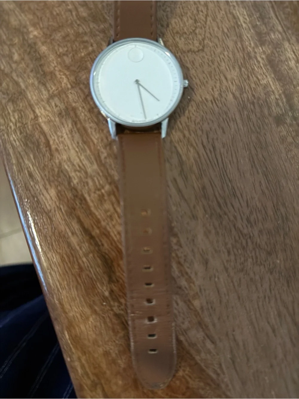 Movado Brown Leather Strap Smartwatch with White Dial